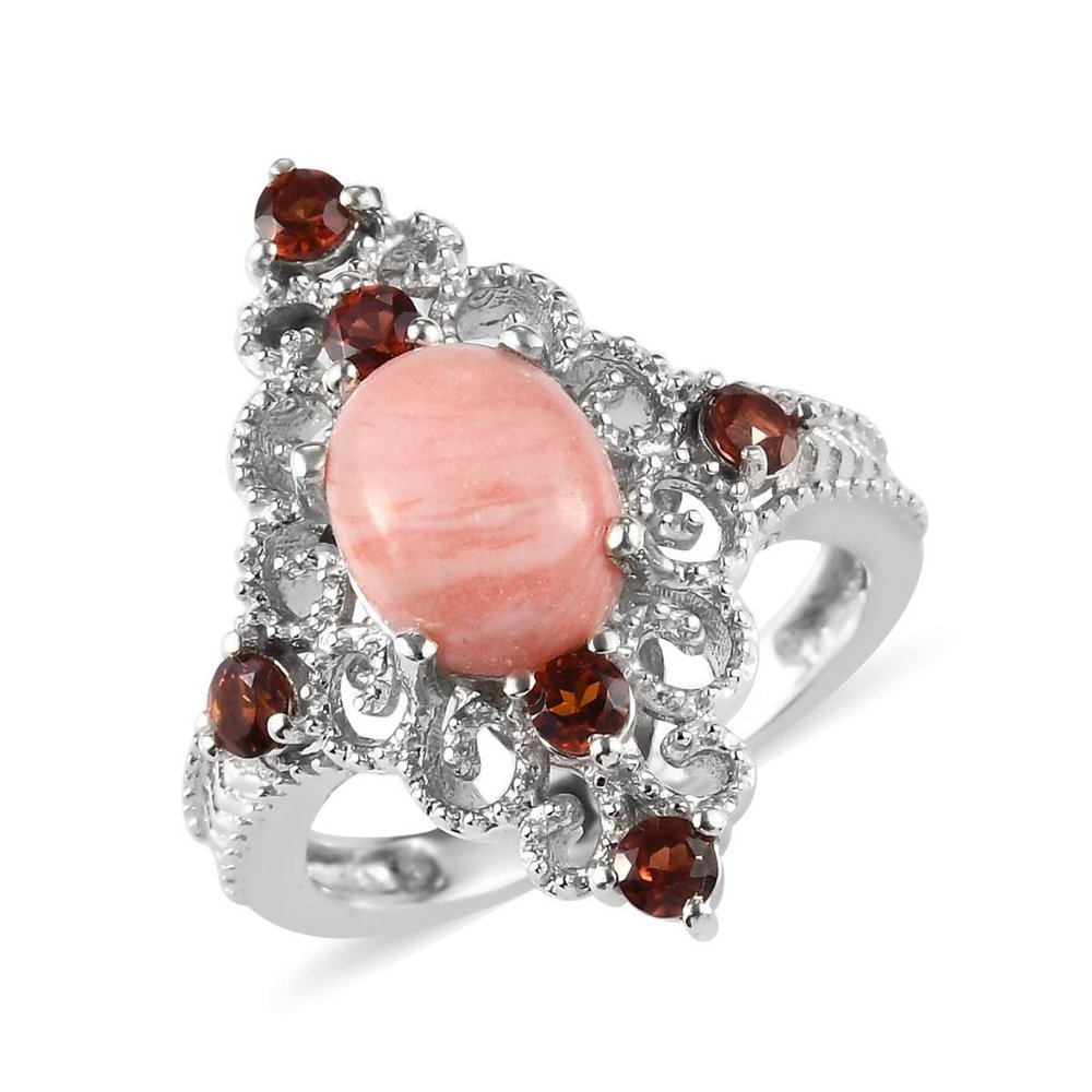 1.875ctw Oregon Peach Opal/Mozambique Garnet Ring